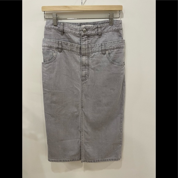 2022 spring Tibi Grey Denim Double Waisted Denim Skirt - Picture 3 of 7